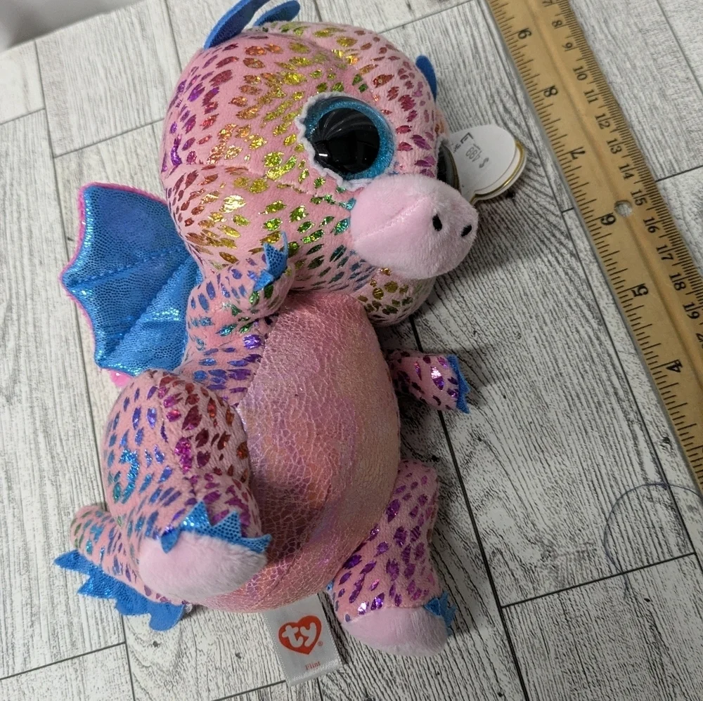 Ty Flint Sparkly Pink and Blue Dragon Plush
